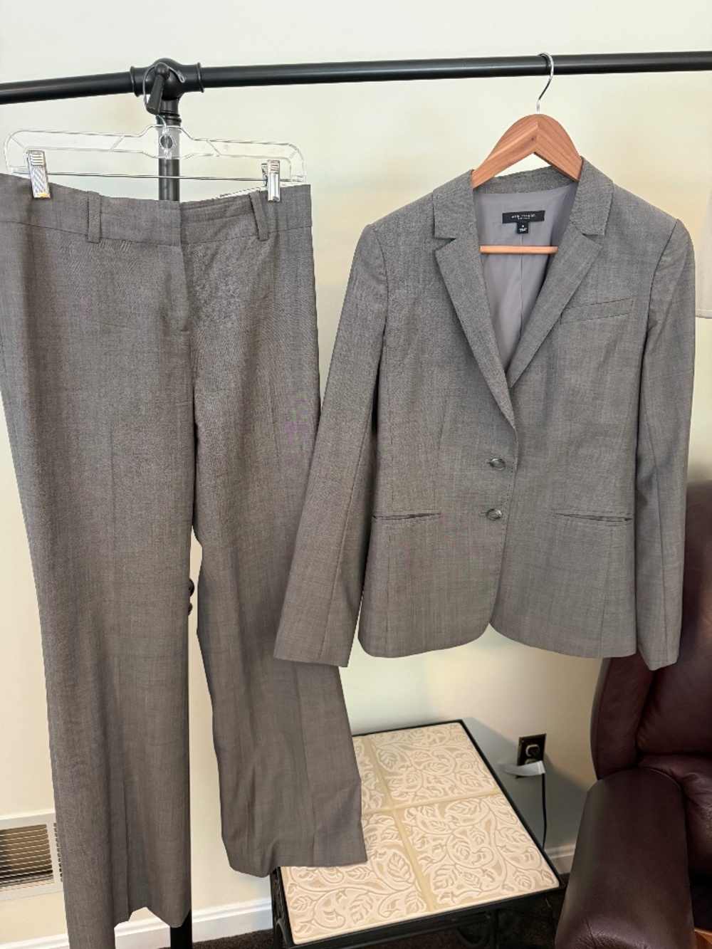 Ann Taylor Gray 2-Piece Pantsuit Set Blazer & Trousers